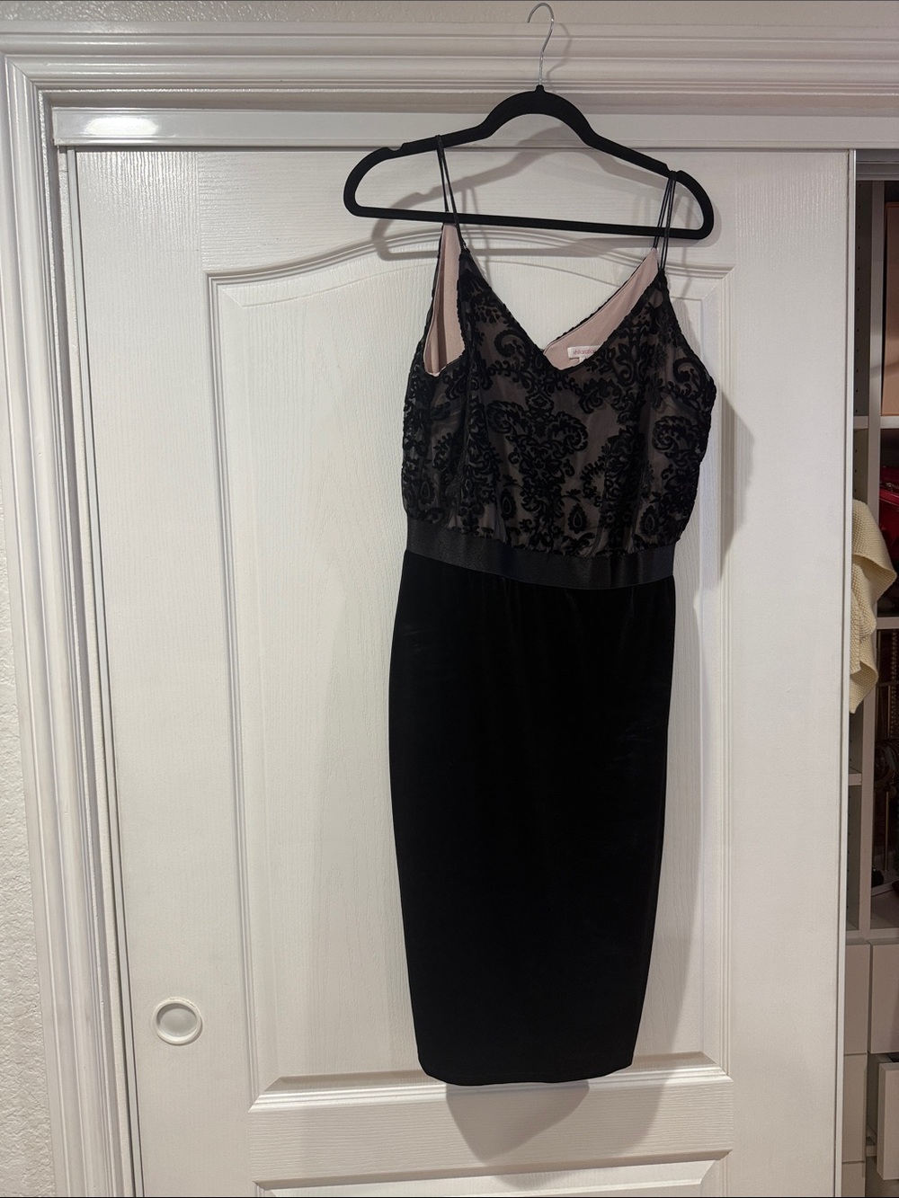 Xhilaration Black Velvet Midi Dress with Pink Lining